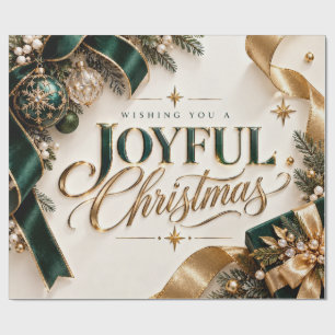 Papel De Presente Natalina Alegre Alegria Esmeralda Dourado