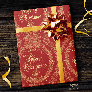 Papel De Presente Natalina Clássica Vintage Alegre Natal Vermelho Do