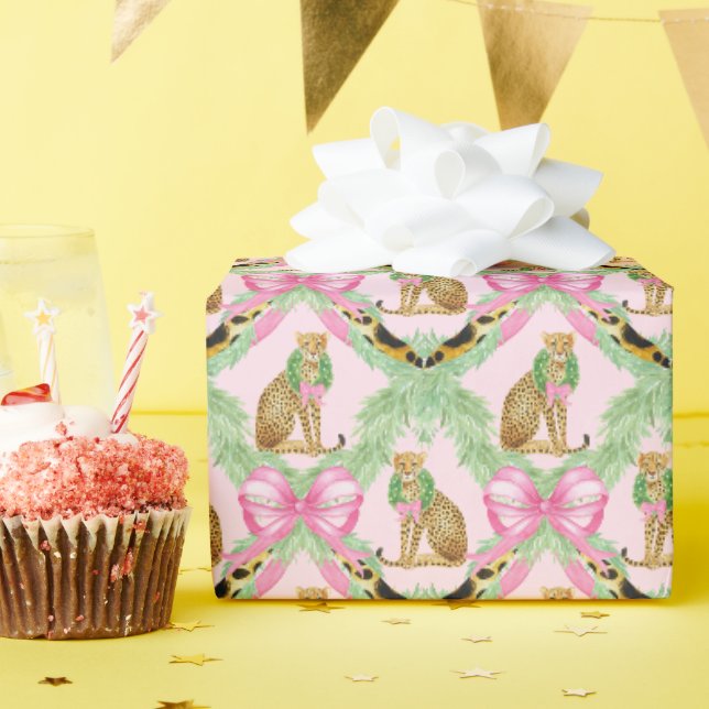 Papel De Presente Natalina Grandmillennial Leopardo Monograma (Festa de aniversário)
