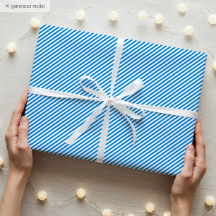 Papel De Presente Natalino Azul e Branco Elegante com Listras Finas
