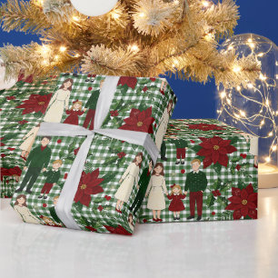 Papel de Presente Natalino Família Xadrez Verde Re