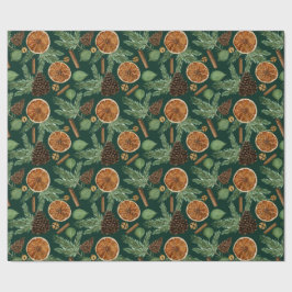 Papel De Presente Natalino Rústico Laranja Seca Pinheiro Verde