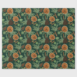 Papel De Presente Natalino Rústico Laranja Seca Pinheiro Verde 