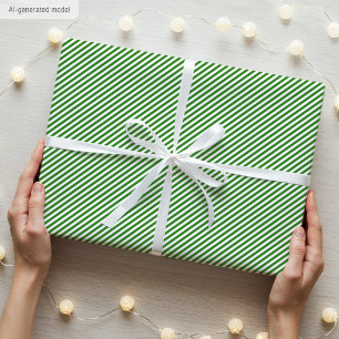 Papel De Presente Natalino Verde e Branco Elegante com Listras Finas