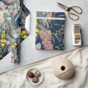 Papel De Presente Native Bush Blooms Royal Blue