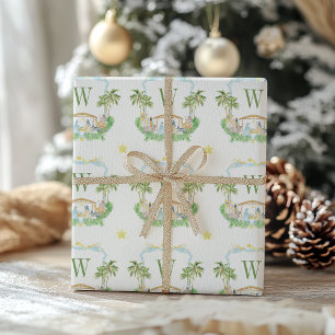 Papel De Presente Natividade Monograma Crista Natal Água-forte