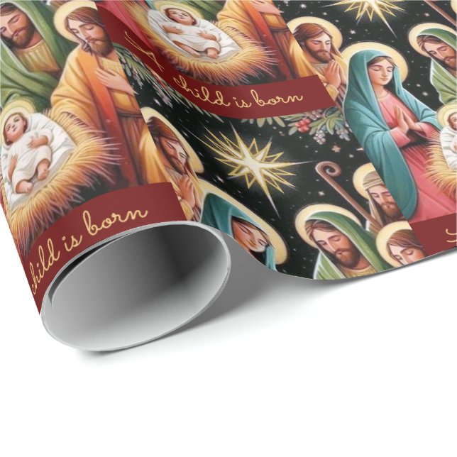 Papel De Presente Natividade Natal Jesus, Uma Criança É Nascer (Ponta do rolo)