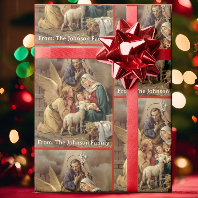 Papel De Presente Nativity Holy Family Add Your Text Christmas Gift (Criador carregado)