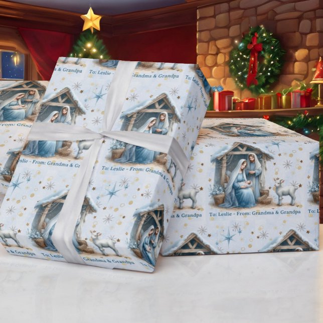Papel De Presente Nativity Personalize Name Baby Jesus Christmas (Criador carregado)