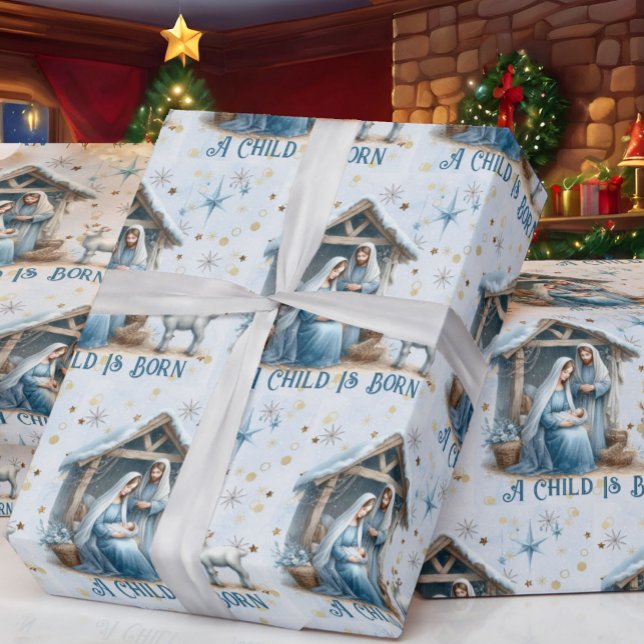 Papel De Presente Nativity Personalize Text Baby Jesus Christmas (Criador carregado)