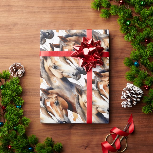 Papel De Presente Natureza Animal Selvagem De Cavalos Cutes (Presente de Natal)