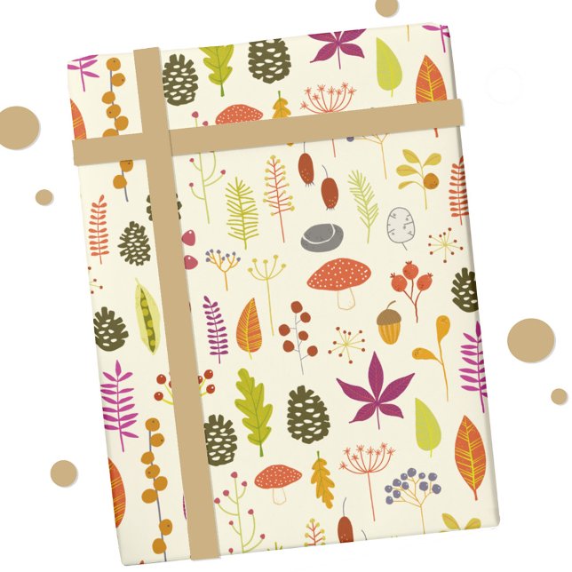 Papel De Presente Natureza da floresta (Autumn nature leaf pattern gift wrap paper roll)