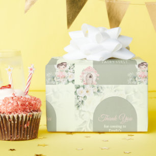 Papel De Presente Natureza Fofa Flor Fada 1º Aniversário