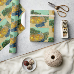 Papel De Presente Natureza Morta de Van Gogh Laranjas Limões Luvas A