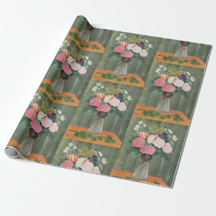 Papel De Presente Natureza-morta floral rosa vintage de Henri Rousse