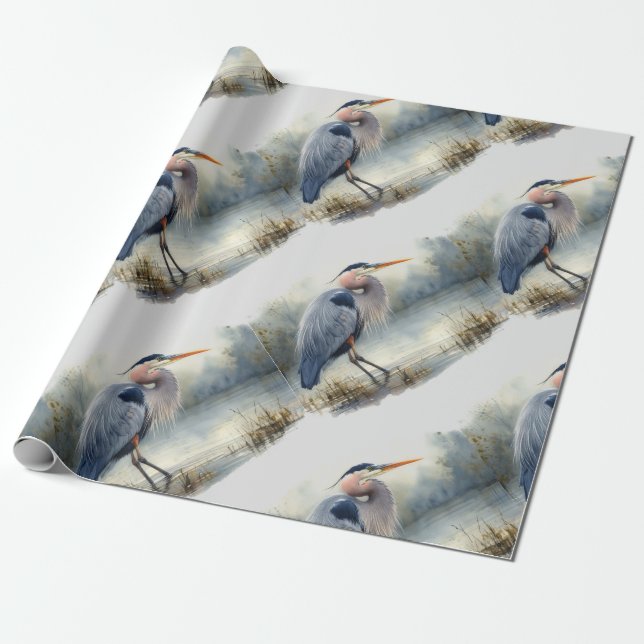Papel De Presente Natureza selvagem das aves de Excelente azul-héron (Desenrolado)