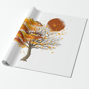 Papel De Presente Natureza Selvagem Plena Árvore Da Lua Bando De Ave
