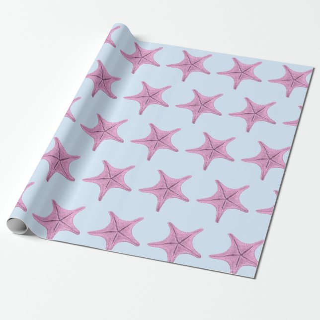 Papel De Presente Náutica do Starfish Rosa (Desenrolado)