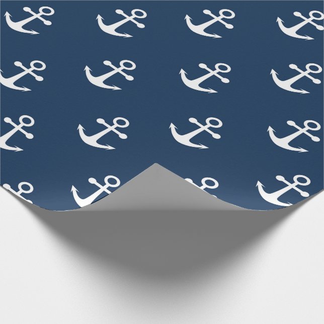 Papel De Presente Nautical Anchor Navy Blue Pattern Wrapping Paper (Ponta)