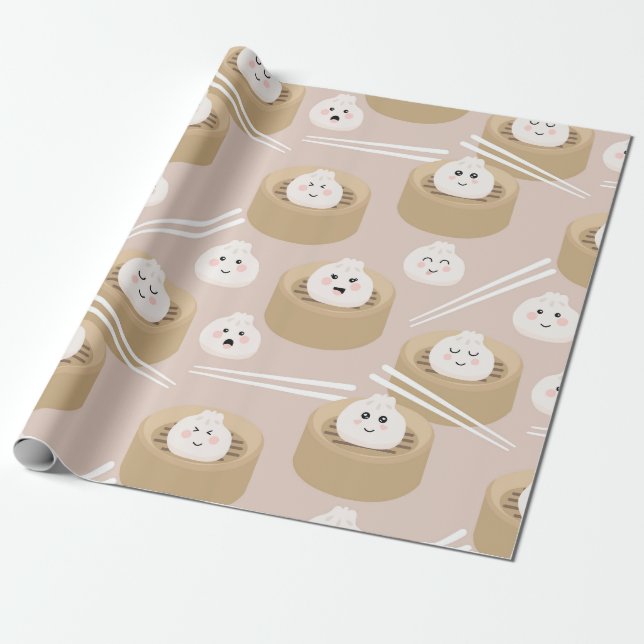 Papel De Presente Navio a vapor Cute Kawaii Dumplings (Desenrolado)