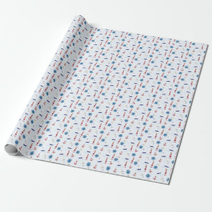 Papel De Presente Navio de Farol Marítimo Cinto e Azul de Gaivota M