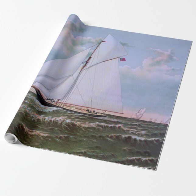 Papel De Presente Navio de Navegação Antiquada - Yacht Sailboat Ocea (Desenrolado)