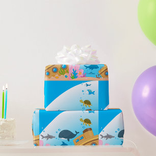 Papel De Presente Navio E Peixe Suspenso