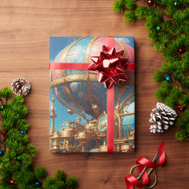 Papel De Presente Navio Steampunk e Balões no Céu