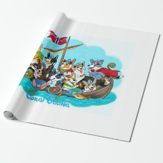 Papel De Presente Navio Viking cheio de Corgis