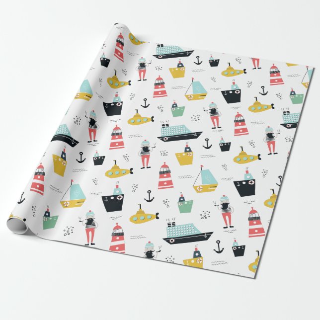 Papel De Presente Navios de navegação náutica que lançam navios mari (Desenrolado)