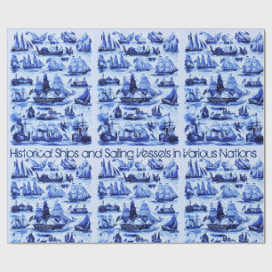 Papel De Presente NAVIOS DE VINTAGEM E NAVIOS, Marinho Azul