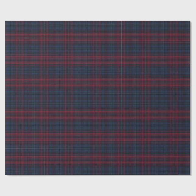 Papel De Presente Navy Blue and Burgundy Plaid Wrapping Paper (Aberto)