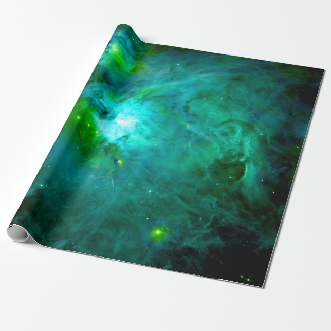 Papel De Presente Nebulosa de Órion Verde Azul Escuro (Desenrolado)