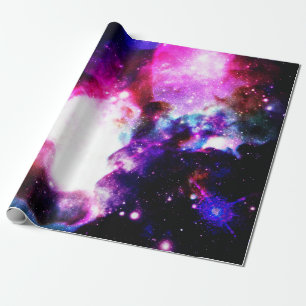 Papel De Presente Nebulosa Galáxia Azul Rosa Roxo