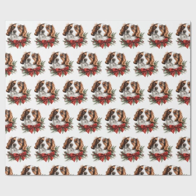 Papel De Presente Nederlandse Kooikerhondje com Laço de Natal (Aberto)