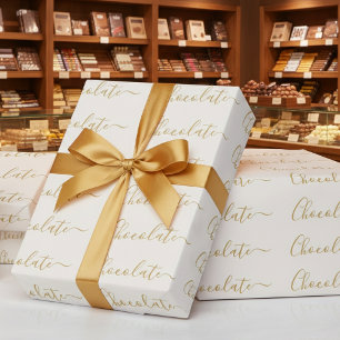 Papel De Presente Negócios de Chocolate em Grafia Elegante em Ouro B
