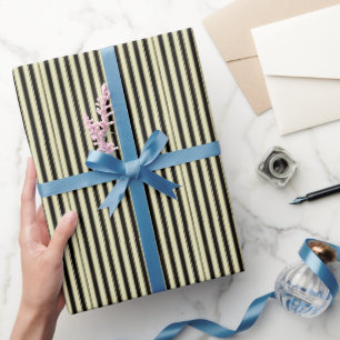 Papel De Presente Negra e Creme Pinstripe Casamento Elegante  