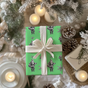 Papel De Presente Negra e Papais noeis brancos linha Art Neon Green