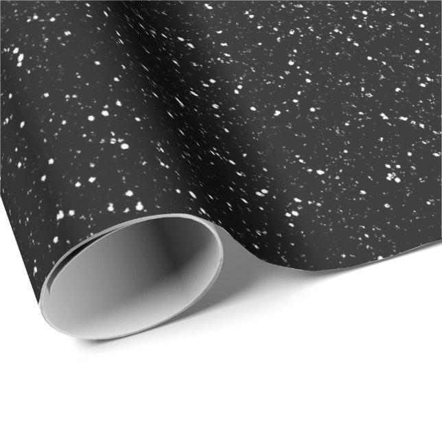 Papel De Presente Negra Glam Brilhante Estrelas de Casamento Mínimo  (Ponta do rolo)