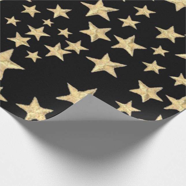 Papel De Presente negro con estrellas doradas (Ponta)