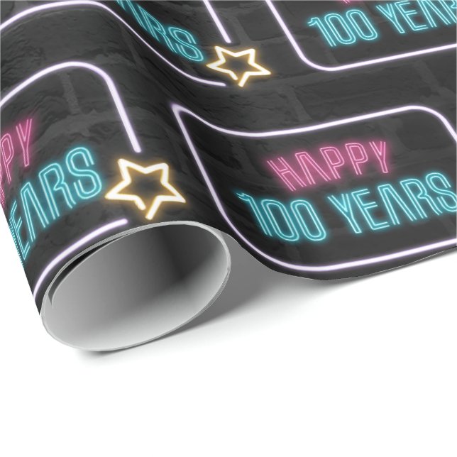 Papel De Presente Neon 100th Birthday Marquee On Brick (Ponta do rolo)
