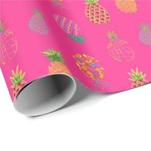 Papel De Presente Neon Abstrato Pineapple em Neon Pink