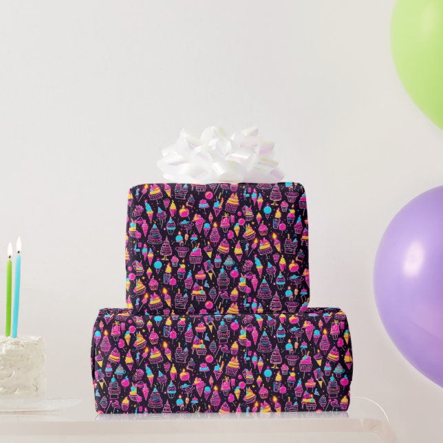 Papel De Presente Neon Birthday Sweets (Presentes para festas)