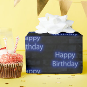 Papel De Presente Neon Blue Happy Birday No Brick