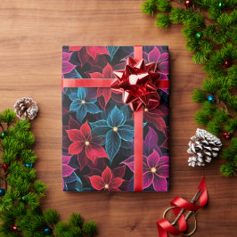 Papel De Presente Neon Christmas Poinsettias