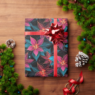 Papel De Presente Neon Christmas Poinsettias