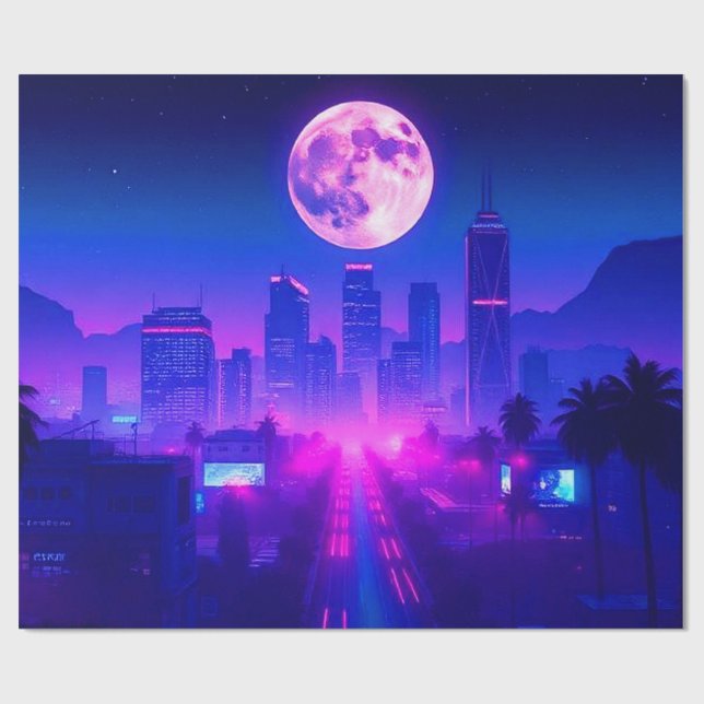 Papel De Presente Neon City Synthwave Sunset XL Area Rug (Aberto)