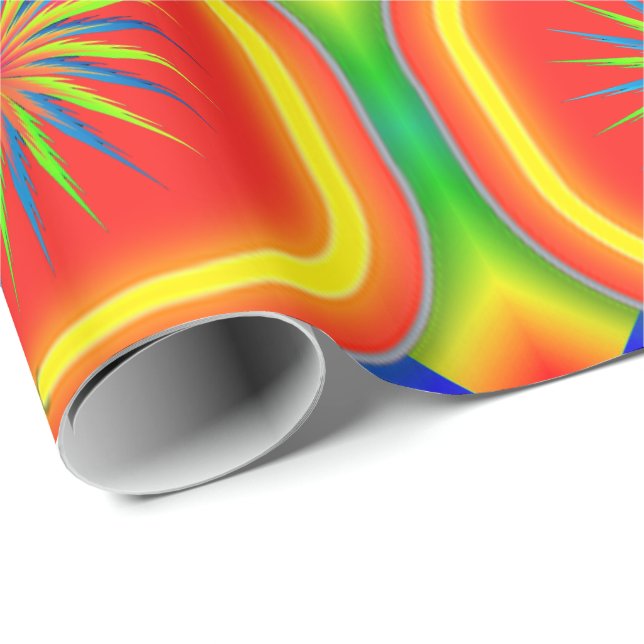 Papel De Presente Neon Colors Diamantes Squares Flowers Design (Ponta do rolo)