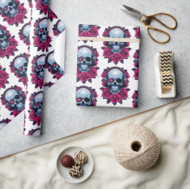 Papel De Presente Neon Cyber Death Skull e Rosa White