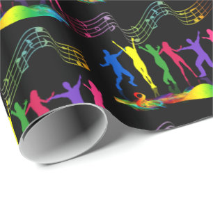Papel De Presente Neon Dance Party Music Pessoas A Preto
